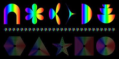 A set of different colored shapes on a black background vector
