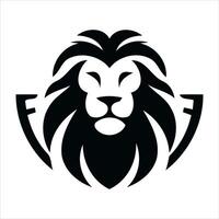 Stylized black lion head emblem with shield elements vector