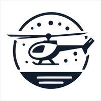 Stylized silhouette of a helicopter in a circular emblem vector