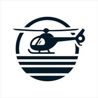 Modern silhouette of a helicopter in a circular emblem vector