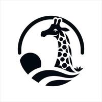 Stylized black and white giraffe logo with heart and circle elements vector