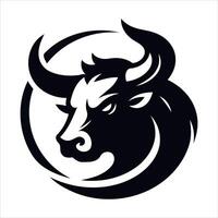 Stylized black bull head emblem with powerful curved horns vector