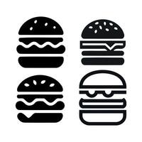 Four simple black silhouette icons representing different types of burgers vector