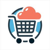 Shopping cart with cloud icon symbolizing online shopping and cloud services vector