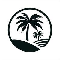 Stylized black and white logo featuring palm trees and rolling hills vector