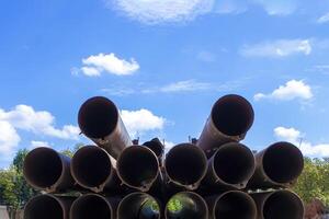 Rocket System Grad. Part of the Multiple Launch Rocket System Grad Against the Blue Sky, Military Equipment photo