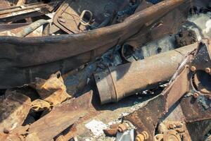 Scrap Copper and Iron. Scrap of Ferrous Metals and Mechanisms of Different Sizes photo