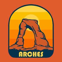 SUNSET ON ARCHES NATIONAL PARK BADGE LOGO DESIGN ILLUSTRATION vector