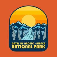 SUNSET ON GATES OF ARCTIC - ALASKA NATIONAL PARK BADGE LOGO DESIGN ILLUSTRATION vector