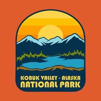 SUNSET ON KOBUK VALLEY - ALASKA NATIONAL PARK BADGE LOGO DESIGN ILLUSTRATION vector
