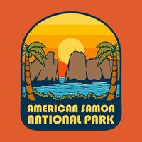SUNSET ON AMERICAN SAMOA NATIONAL PARK BADGE LOGO DESIGN ILLUSTRATION vector