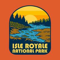 SUNSET ON ISLE ROYALE NATIONAL PARK BADGE LOGO DESIGN ILLUSTRATION vector