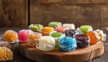 Multi-colored candies in transparent packaging photo