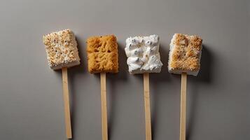 Square pieces of cake with meringue photo