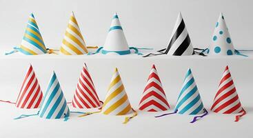 A group of party hats with different colors photo