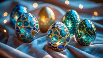 Easter eggs adorned with intricate snake scale patterns, combining festive tradition with a bold, exotic design. photo