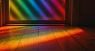 Rainbow light casting colorful reflections on the floor, creating a vibrant and mesmerizing atmosphere. photo