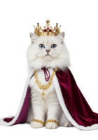 White Royal Cat with Crown and Cape on Transparent Background png