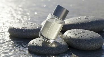 Perfume Bottle on Sea Stones photo