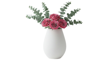 Bouquet of roses in a vase on transparent background png