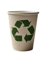 Biodegradable paper cup with green recycling symbol transparent background png