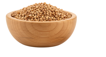 Rustic Wooden Bowl Filled with Raw Buckwheat on Transparent Background png