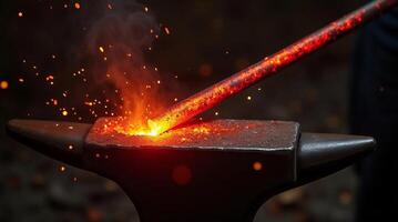 Blacksmith Forging Metal on an Anvil with Sparks Flying photo