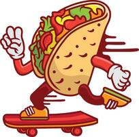 Illustration of a taco bread mascot riding a skateboard vector