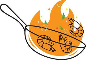 Illustration of a wok and shrimp and seasonings in it vector