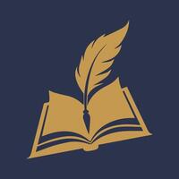 Logo for a notary in the form of a monochrome illustration of a book and a feather pen vector