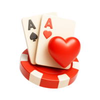 3D Render Poker Chip Two Ace Cards Red Heart Icon Gambling Casino Game png