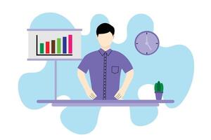 Confident Business Leader Standing with Growth Chart. Pose for Confidence in Leadership or Decision Making. vector