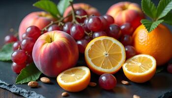 A bunch of fruit on a table photo