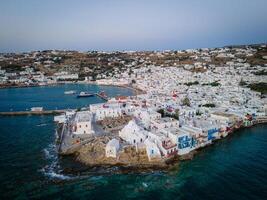 Aerial Sunset View of Mykonos Old Town and Port photo