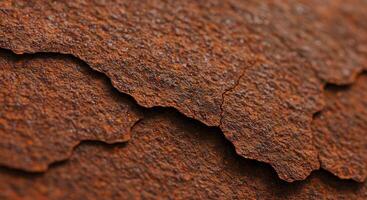 Close up view of heavily rusted metal surface textured cracked and showing significant corrosion photo