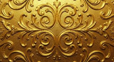 Gold embossed baroque floral pattern ornate texture background design wallpaper photo