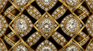 Gold and Diamond Geometric Pattern Close up of luxurious jewelry design featuring large and small diamonds set in gold photo
