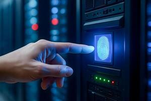 Fingerprint Authentication on Server Rack Representing Secure Data Center Access photo