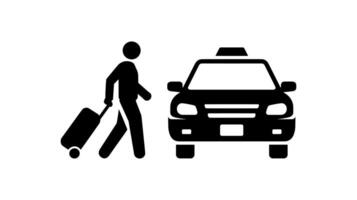 Passenger and Taxi A streamlined silhouette of a passenger, suitcase in tow, approaching a taxi cab. Clean lines and simple shapes, representing urban travel and effortless mobility. vector