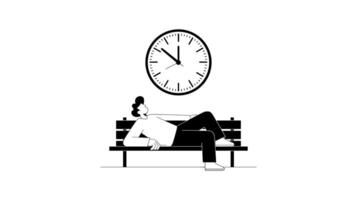 A Moment of Pause A person reclines on a park bench, gazing at a clock, as the world slows down, offering a poignant reflection on time and introspection. vector