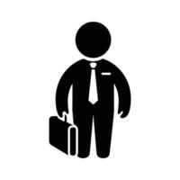 Businessman Icon A simple yet effective black and white icon of a businessman, carrying a briefcase, perfect for websites, presentations, and marketing materials. vector
