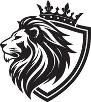 Majestic lion head with crown emblem on a shield vector