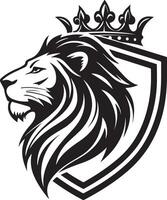 Majestic lion head with crown and shield emblem vector