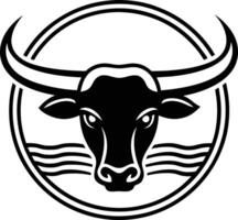 Stylized black and white bull head with wavy lines emblem vector