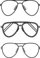 Three simple outline drawings of classic aviator sunglasses vector