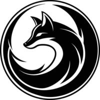 Stylized black fox silhouette in a circular yin yang design vector