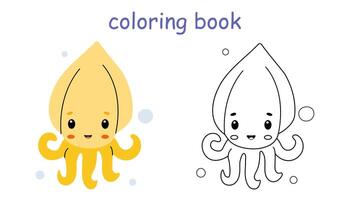 Cute squid illustration for a coloring book featuring a smiling character in vibrant colors suitable for kids vector