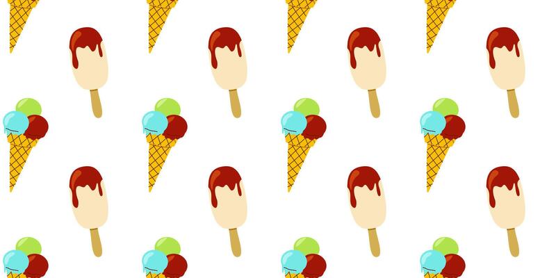 Colorful ice cream cones with toppings create a cheerful pattern perfect for summer celebrations and dessert lovers