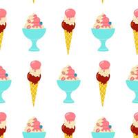 Colorful ice cream patterns featuring cones and bowls with vibrant scoops in bright colors, perfect for summer designs vector