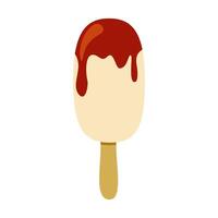 Delicious ice cream bar with chocolate topping on a stick captured against a plain background vector